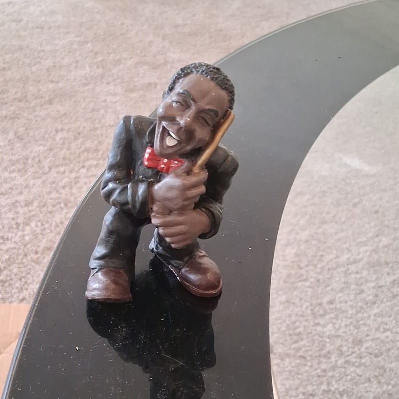 Black Art Resin Painted Man Figurine Black Brown Red People Theme Microphone