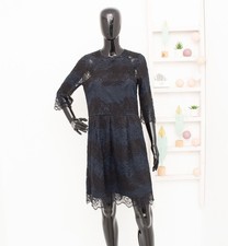 GANNI Lace Dress Parker Black/Blue Semi Sheer Scalloped Cocktail Party L