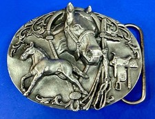 Running Horse Saddle Rodeo Cowboy 80's Siskiyou Western Belt Buckle K-80