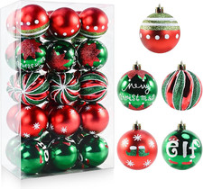30PCS Christmas Balls Ornaments - 2.36" Red Green White Xmas Balls Decoration, S