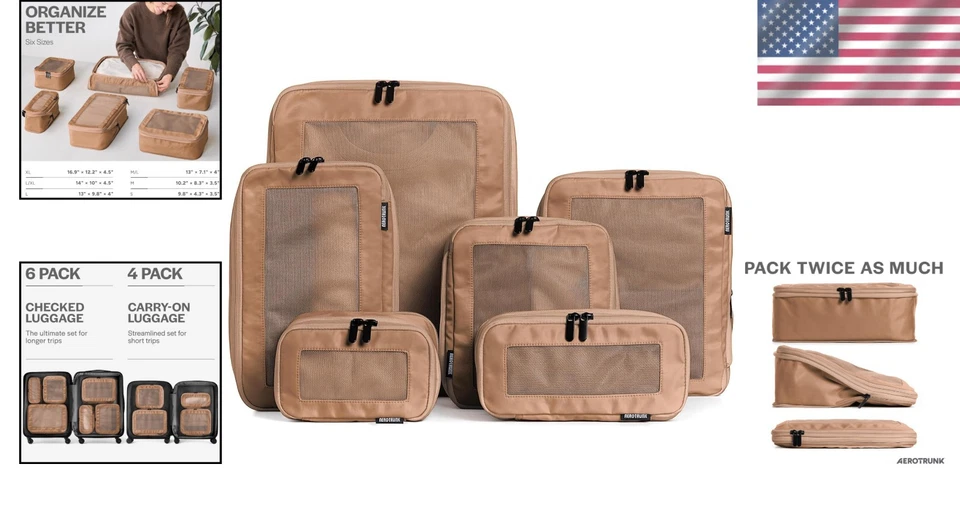 Viaje Inteligente con 6 Cubos de Embalaje Moca - Organizadores de Nylon Duraderos para Maletas Foto 2 de 4