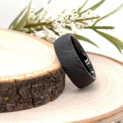 8mm black Tungsten Promise Band Brushed Fingerprint Texture Christmas Gifts Ring