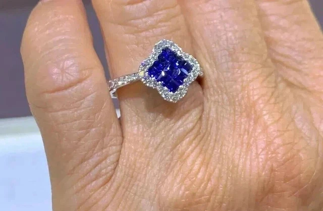 2 kt Princess Cut Lab Created Saphir Ehering 14 K Weißgold vergoldet Silber