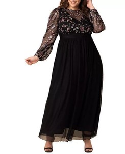 ebay plus size evening dresses Plus Szie Sequin Evening Maxi Dress with Illusion Neckline