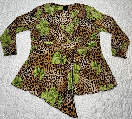 J.T.B. Blusa tunica donna asimmetrica incrociata verde floreale usata - Foto 1 di 6