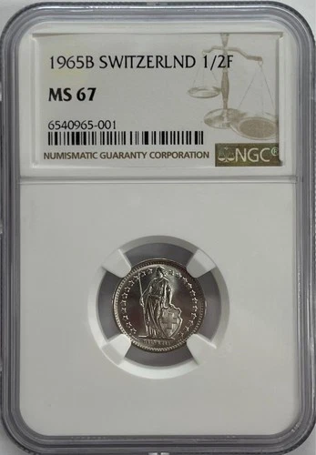 1965B Switzerland 1/2 Franc MS67 NGC
