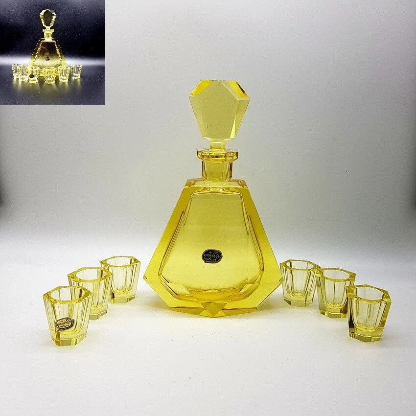 Kristall Glas Likörset, Böhmen, 1950er, original Etikett. - Bild 2 von 4