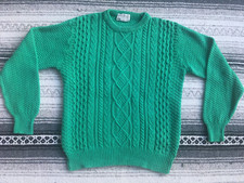 Vintage Women's Lord Jeff Cable Knit Green Sweater Pullover Size Large 22x27 USA