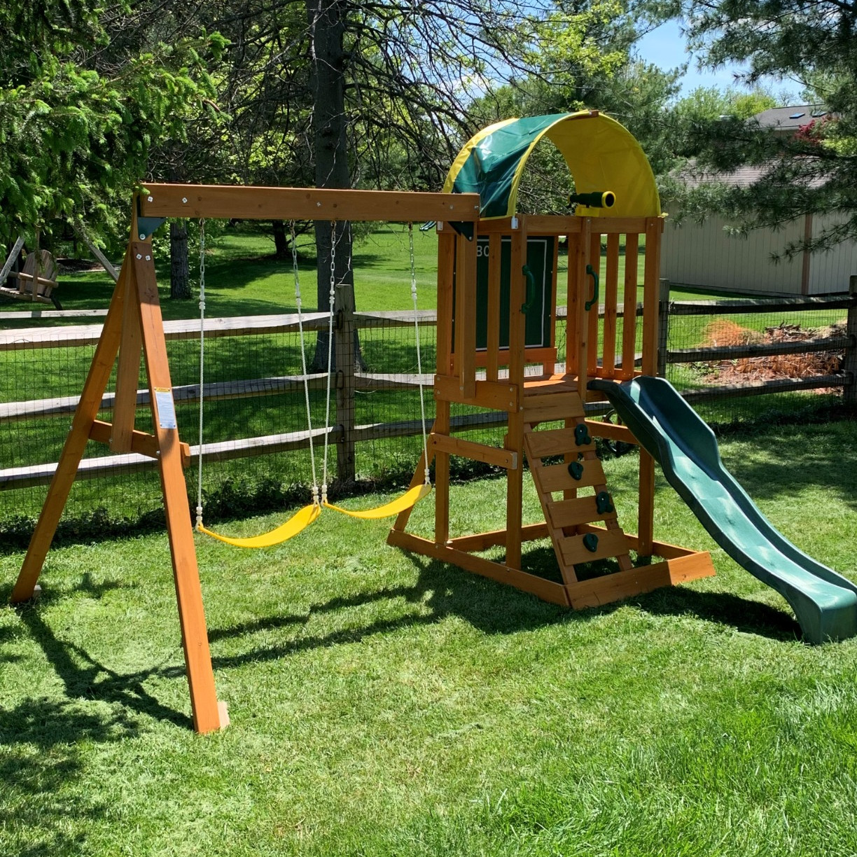 Kids Wooden Outdoor Swing Set Playset Backyard Playground Slide