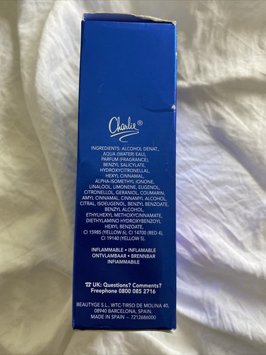 Charlie Blue Eau De Toilette REVLON 100 ml Made in Spain NEW WITH BOX - Picture 2 of 3