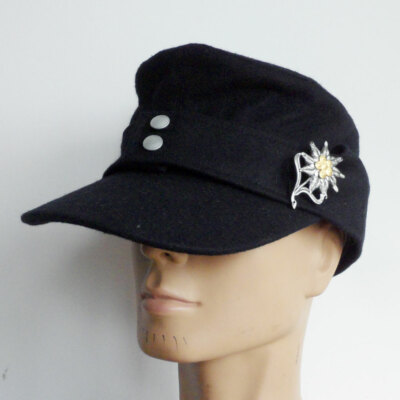 #ad Black Wool WW2 German M43 Panzer Field Cap Hat amp; Edelweiss Badge Pin Size XL $19.49