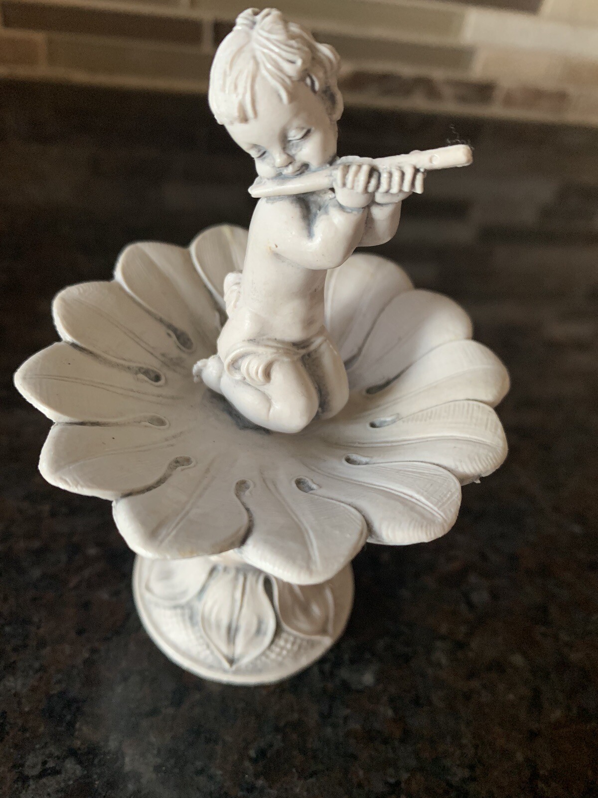 Fontanini Depose Italy Garden Cherub Figurine Flute Bird Bath 87