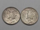 2 BU 1945 Silver MERCURY Dimes.  #5