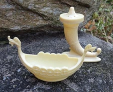 1920s Wm Thoreson Celluloid Viking Longboat Open Salt Dip, Cellar, Dish w/Pepper