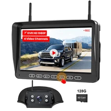 Wireless RV Backup Camera for Furrion Systems: 7" DVR HD 1080P Split Monitor 4CH