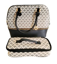 IMAN Global Chic Logo Print Dome Satchel Matching Cosmetic Case Boho Glam NWOT