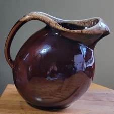 Vintage Hull Oven Proof USA Brown Drip Glaze Ball Pitcher with Ice Lip~EUC 