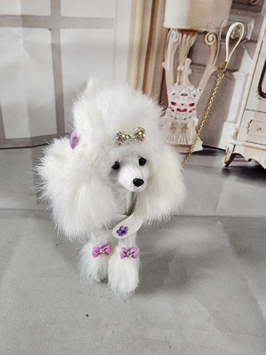 WHITE POODLE DOG FOR BARBIE FRANCIE SKIPPER DOLL WHITE COAT PURPLE