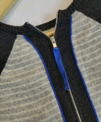 Autumn Cashmere Cardigan Sweater Girl's Sz 12 Black/Gray/Blue Striped Full-Zip - Picture 6 of 9