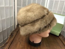 Bamberger-New Jersey,Woman  s,Fur Hat, Vintage,Tan,With Box,1950  s,Inside Rim.: