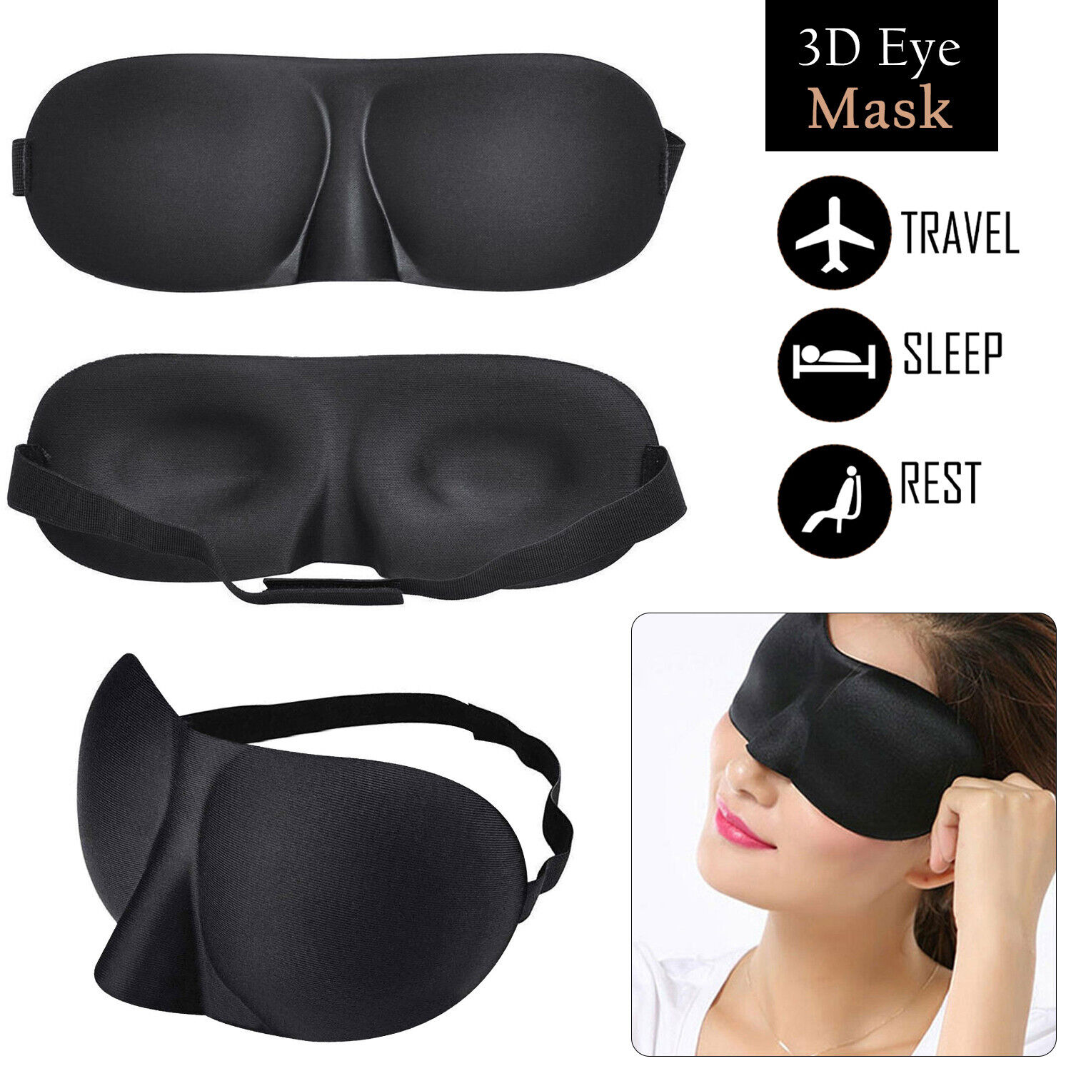 Sleep Mask Travel Shade Blinder Soft Elasticated Blindfold Sleeping