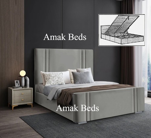 New Oslo Bed Gas Lift Storage Bed, Panel Ottoman Bed Frame in Plush Velvet - Picture 8 of 12