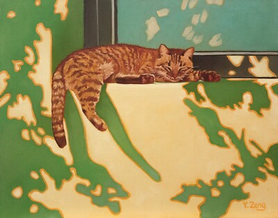 Giclee fine art print of oil painting Cat nap time, animal 11''×14''