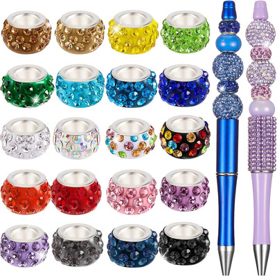120 Pieces Large Hole Rhinestone European Beads for Pens Making Bulk 11Mm Crysta