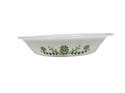 Vintage Glassbake Jeannette Green Daisy Oval Divided Milk Glass Casserole Dish