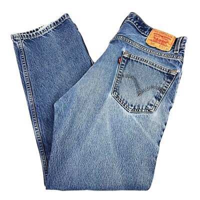Levis 505 Jeans Regular Fit Light Wash Denim Worn In Size 36x30