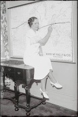 Mrs. Wiley Post Tracing Husband's Course 1933 Photo Thoughts Wing Way with Fly
