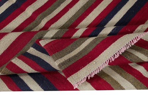 4.8x9.8 Ft Hand-Woven Vintage Turkish Kilim Rug with Colorful Stripes, 100% Wool - Picture 3 of 5