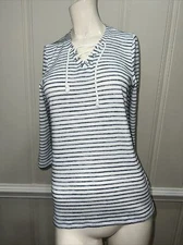 FDJ French Dressing Jeans Women’s 3/4 Sleeve Top Stripe Lace Up Shirt Size XS