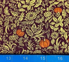 Tina Scrap 9"x21" Harvest Leaves Fall Autumn Gold Metallic Acorns Cotton Fabric