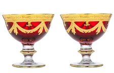 Set of 2 Interglass Italy Crystal Compote Serving Bowls - Ruby Red Italian Glass