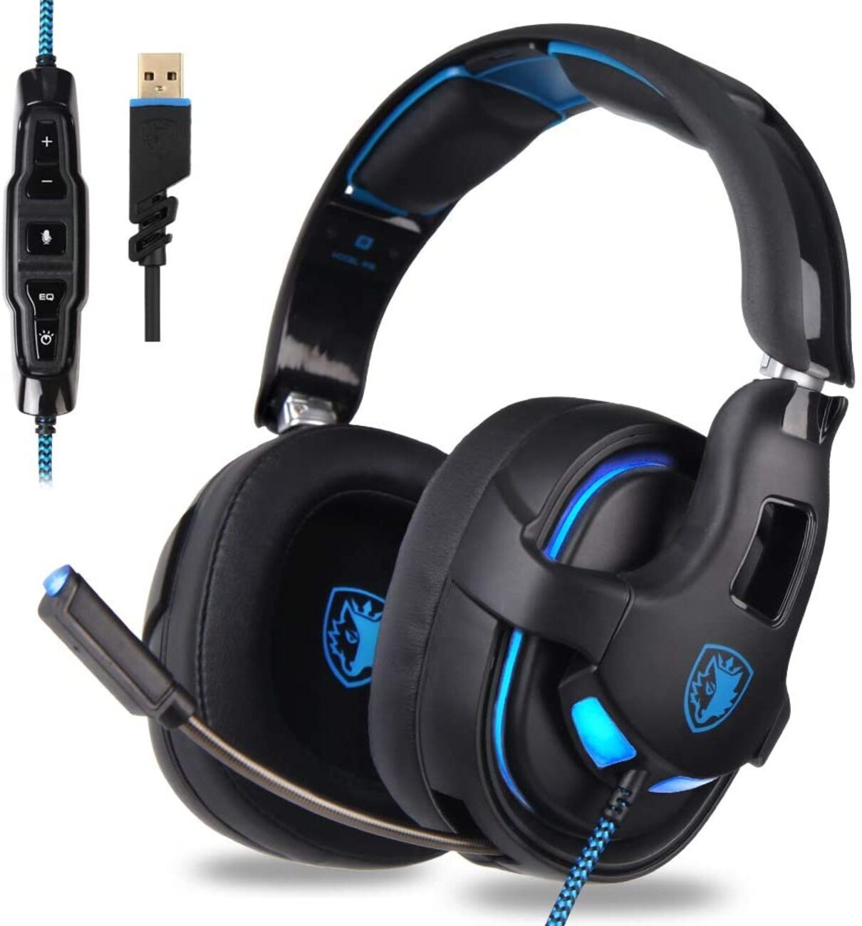 Gaming Headset USB Headset Stereo Over-Ear Gaming Headphones with Microphone EQ-image