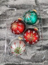 Christmas Ornaments Baubles Snowflake Glass Glitter Krebs Holiday Set Of 4