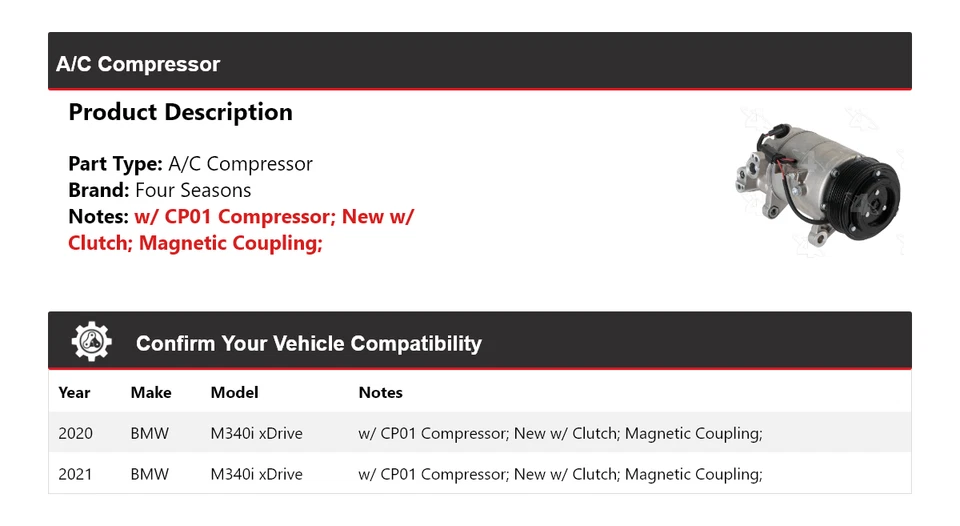 Компрессор кондиционера 4 сезона для BMW M340i xDrive 2020-2021 годов выпуска - Изображение 2 из 4