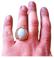 BLUE LACE AGATE HEALING GEMSTONE 925 STERLING SILVER GIFT SIGNET MENS RING