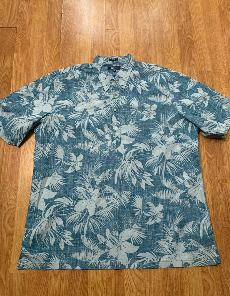 Camisa masculina vintage Reyn Spooner XL clássica verde azul popover havaiana floral - Imagem 3 de 4