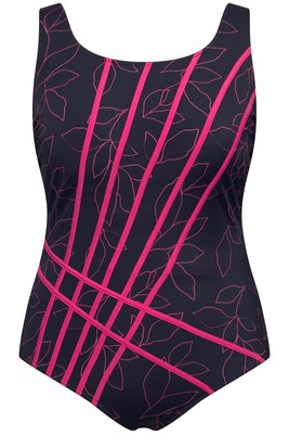 Ulla Popken Damen große Größen Badeanzug Blätter ohne Softcups Streifen 821483