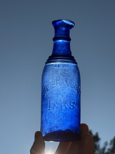 SMALL Underwood’s Inks Cobalt Blue Bottle w/Pouring Lip 6.75 Inches Tall Antique
