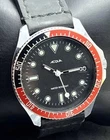 Vtg New 1987 Timex ACQUA Men’s Diver 40mm Mechanical Watch Steel Black Red Bezel