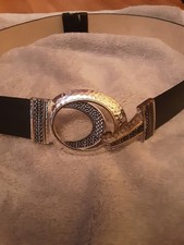 NEW Old Stock Chico  s Statement Black Leather Belt Gold Clasp Adjustable 22  -30