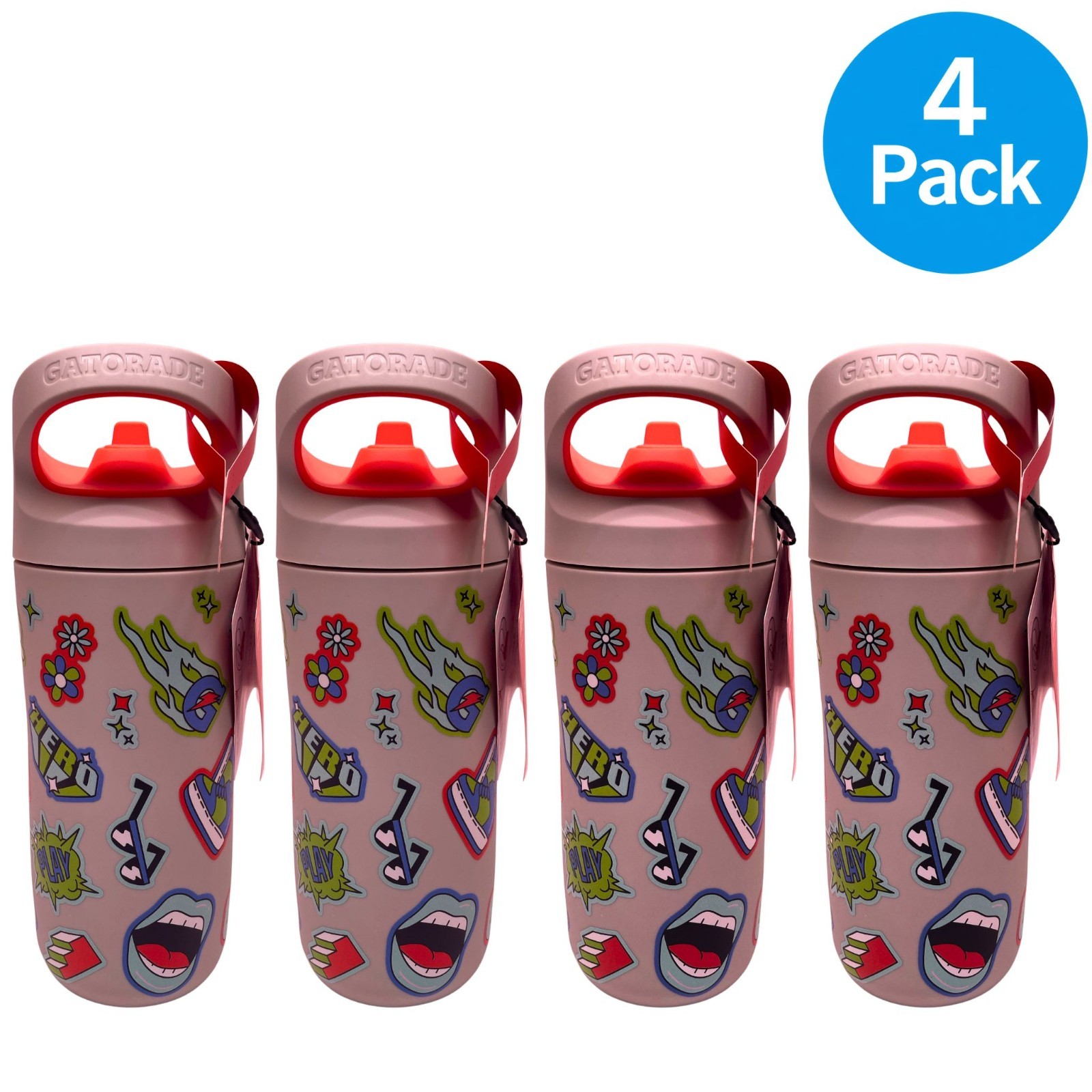 Gatorade Kids Insulated Straw Water Bottle 12 oz Pink 4 Pack