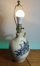 Vintage Rockdale Pottery Stoneware Floral Art Glazed Table Lamp Jug Bottle 1985