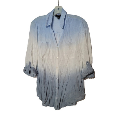 By & By Shirt Roll Tab Lightweight Blue White Women Medium