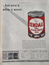 1942 Kendall 2000 Mile Motor oil can Road Proven vintage Ad 
