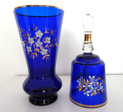  Bohemia Crystal 2 Teile - Vase und Glocke - handbemalt