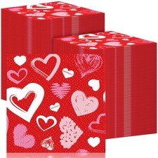 200 Pcs Valentine's Day Paper Napkins 13 x 13'' Red Heart Disposable Napkins ...